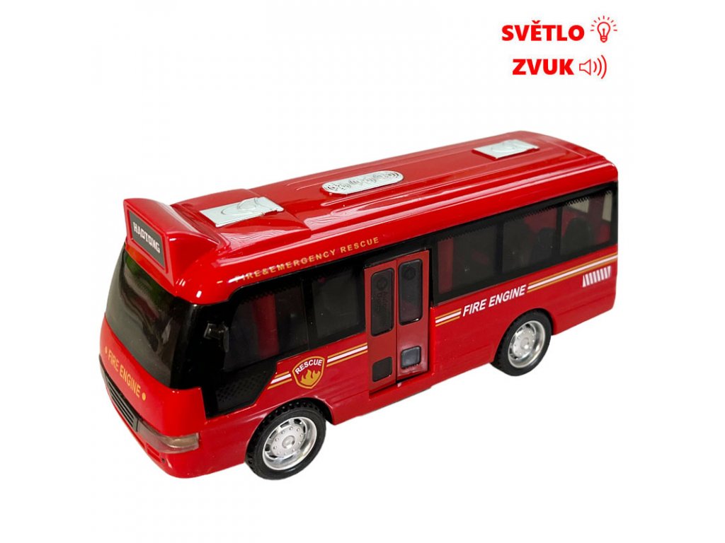 Autobus hasičský na setrvačník se světelnými a zvukovými efekty 15 cm červený